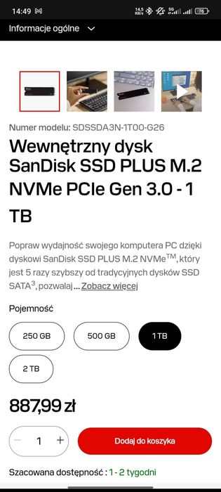 Nowy dysk SSD M2 San disc plus 1 tb