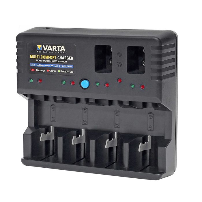 Carregador universal VARTA 57040 Multi Comfort Charger – AA / AAA / C / D / 9V – Ni-MH / Ni-Cd – Testado