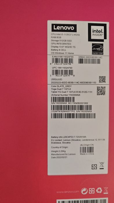 Lenovo yoga duet 7 13itl6