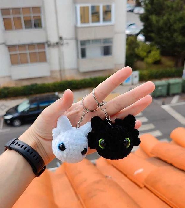 Conjunto Toothless & Light Fury | Porta-chaves | em Crochet | Amigurumi