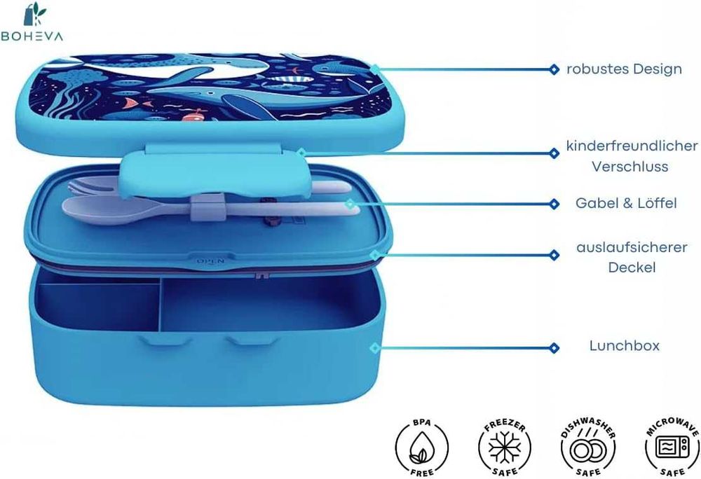 Lunchbox Boheva – Trzykomorowy Pojemnik Śniadaniowy + Sztućce