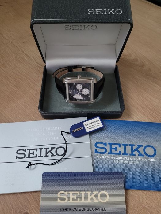 SEIKO SNT009P1 tank retrograde reverse panda NOWY