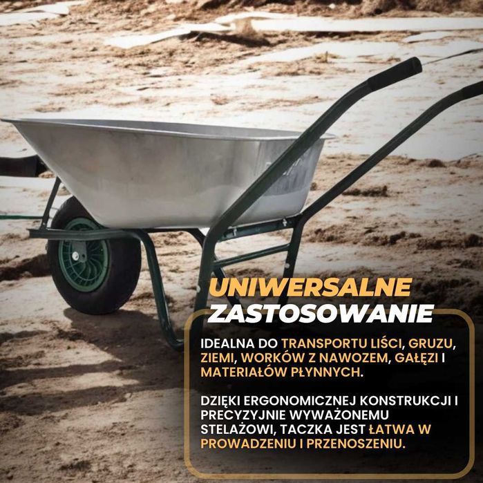mocna taczka budowlana ogrodowa 100l 250kg stal ocynk koło pompowane