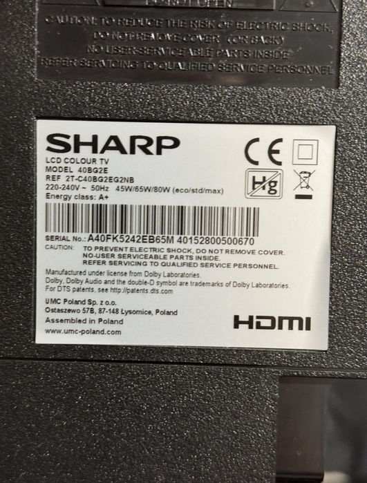 Telewizor Sharp 40 cali 4K Smart TV Android – DVB-T2 - WiFi