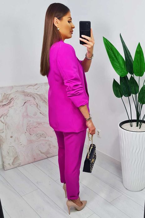 Garnitur komplet damski żakiet i spodnie na gumce fuksja S, M
