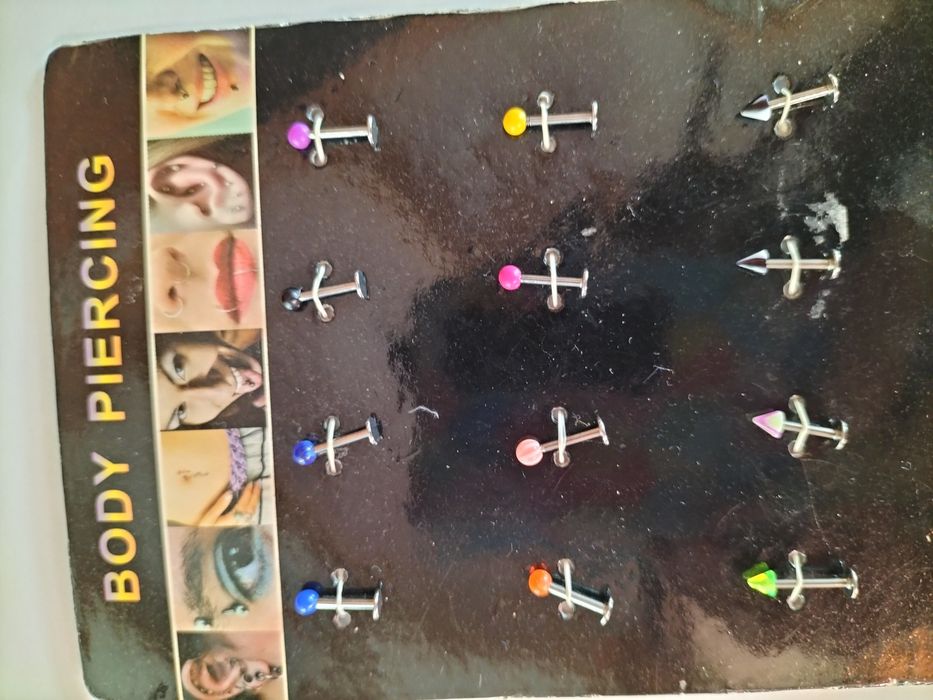 Piercing, labret, kolczyki, zestaw, 12 szt, różne, wargi
