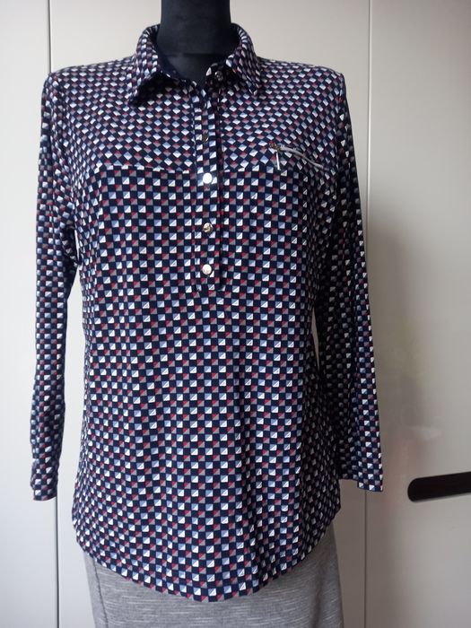 Bluzka koszula z długim rękawem PRL Vintage kratka roz M L 38 , 40