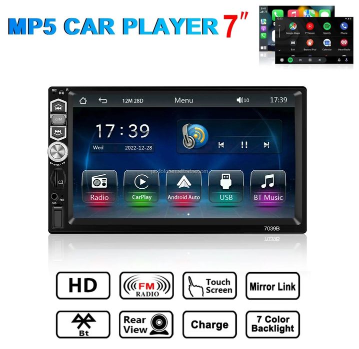 Rádio 1din 7 polegadas 7039B com Carplay sem fios USB BT FM Micro NOVO