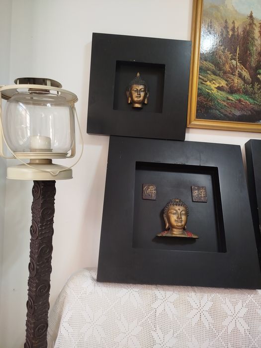 Conjunto de 3 Quadros Decorativos Estilo Zen / Buda - Moldura Preta