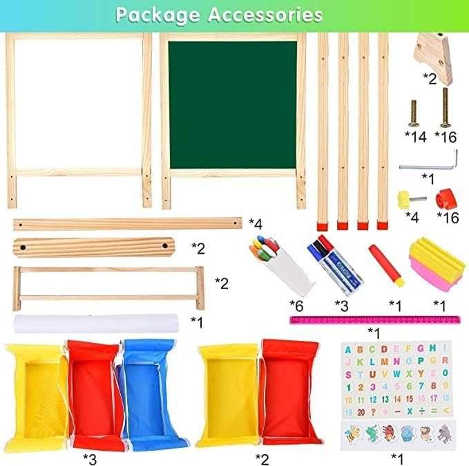 Drewniana tablicadla dzieci, sztaluga dwustronna suchościeralna