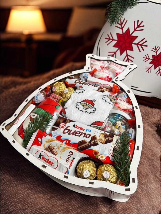 Новогодний бокс, подарочный бокс в виде мешочка, наложка