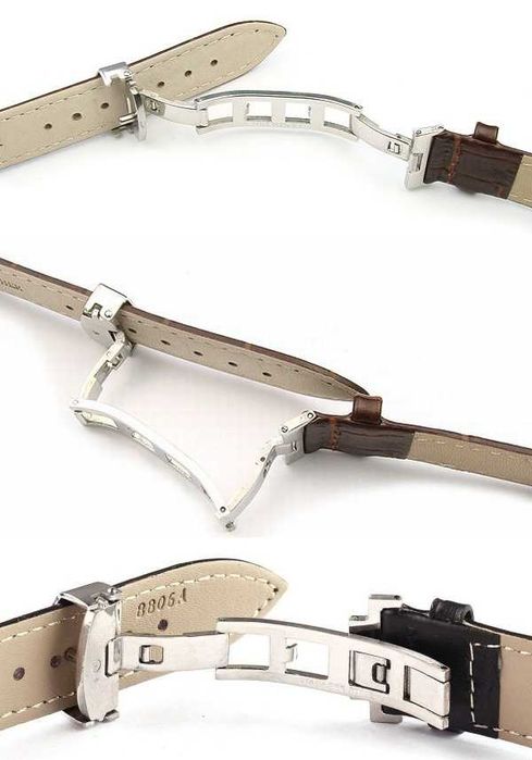 Skórzany pasek do zegarka 18mm czarny kroko klamra zapięcie motylkowe