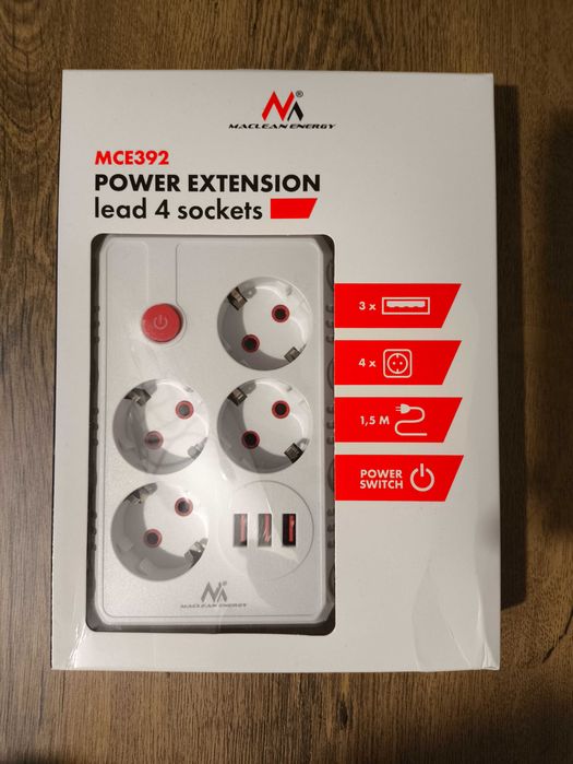 Listwa zasilająca Maclean MCE392/393 | 4 gniazda 3xUSB 2500W