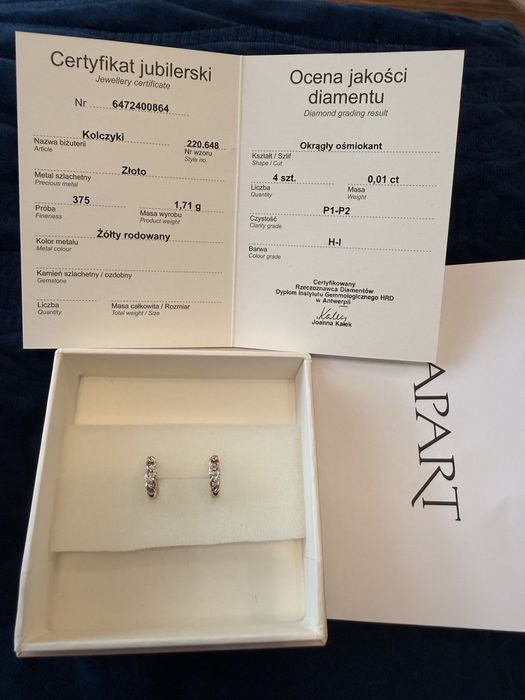 Kolczyki zlote z diamentami Apart