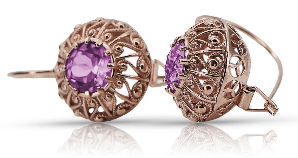 Kolczyki z różowego czerwonego 14k złota 585 z ametystem vec002 Poznań