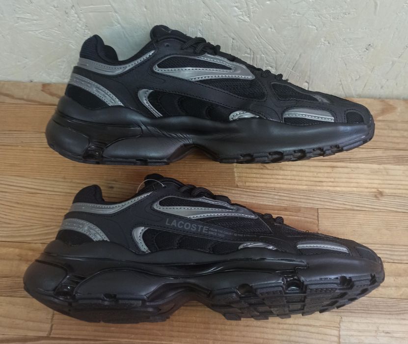 Lacoste кроссовки мужские черные кожа/текстиль модные