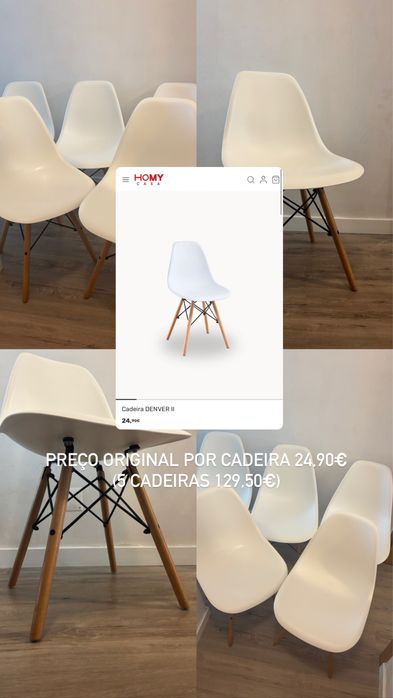 Conjunto de 5 cadeiras de Jantar Eiffel estilo nórdico