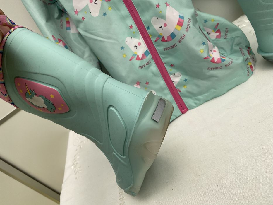 Conjunto de chuva unicornio 3-5 anos botas e casaco impermeaveis