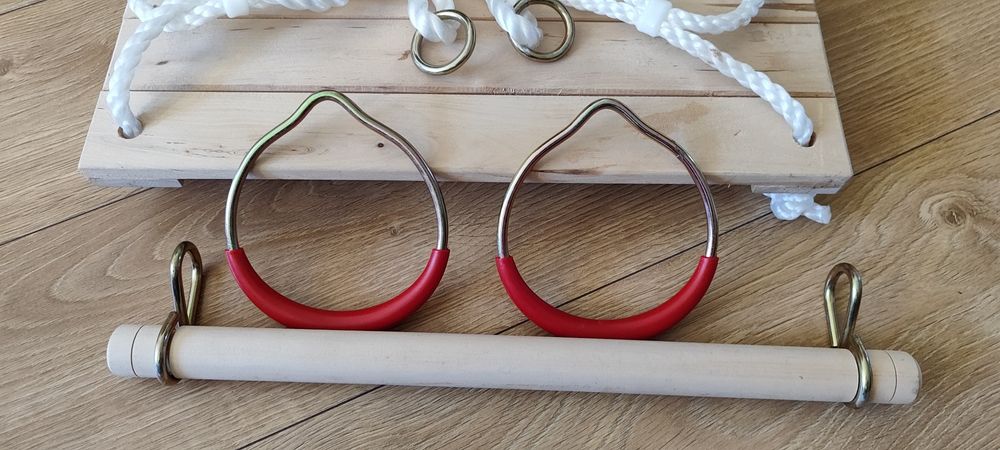 Huśtawka drewniana, uchwyty, zestaw