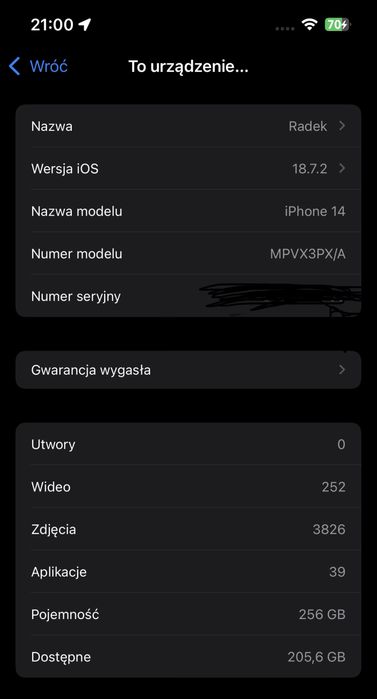 iphone 14 256gb 85% midnight black  OSX 18 - nie upgrade