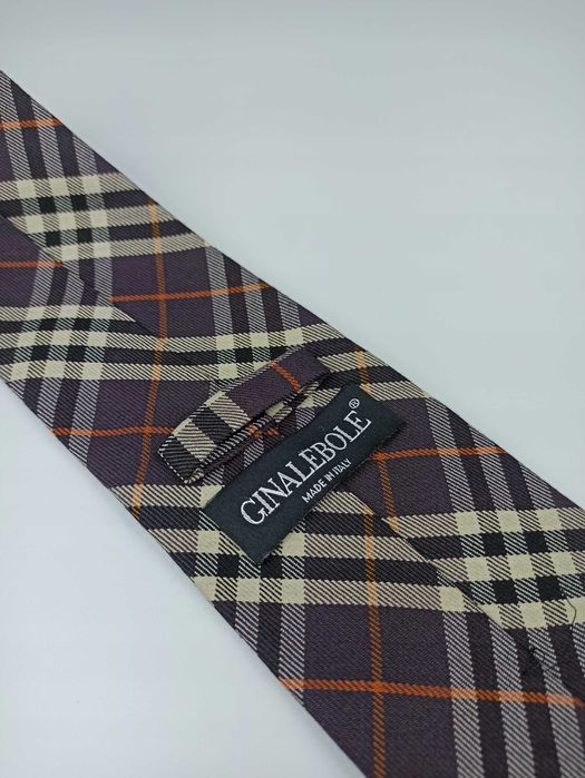 GINALEBOLE fioletowy wełniany krawat w kratkę włoski wcz97