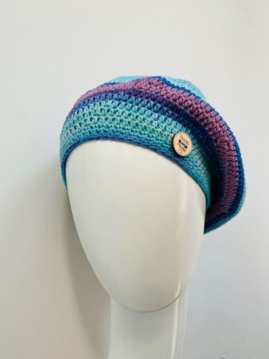 Wiosenny beret damski z antenką ręcznie robiony bawełna one size