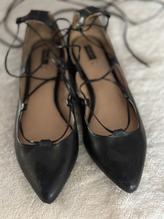 Baletki gladiatorki skora nat. baleriny czółenka wiązane 39