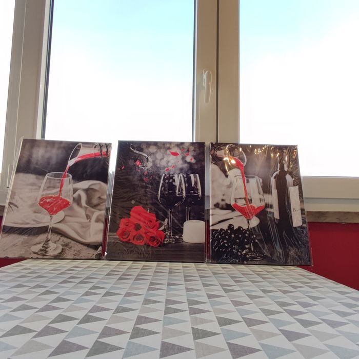 Set of 3 Wine-Colored Canvas Wall Art