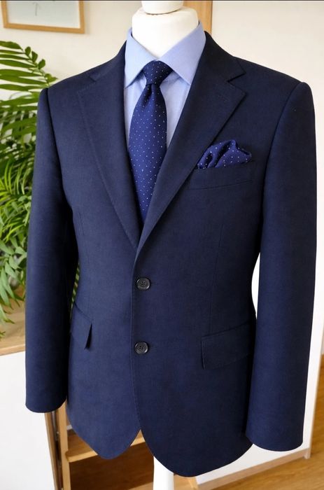 Męski Garnitur Lancerto Slim Fit , rozmiar M - granatowy wełna wiskoza