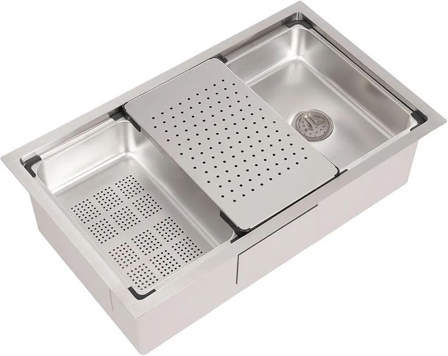 Кухонная мойка из нержавеющей стали с корзиной для слива и врезной сто