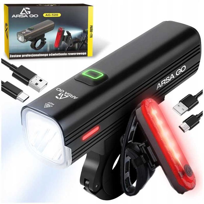 Lampka Rowerowa Przednia Tylna Led Przód Tył Latarka Akumulator 2x Usb