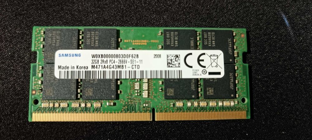 64GB RAM (32GB x 2) DDR4 PC4-2666V SE1-11 a 100% Portátil 260 pinos