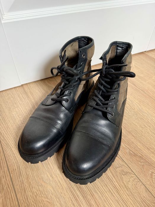 Męskie botki buty sznurowane trekkingowe za kostkę River Island czarne hiking 42