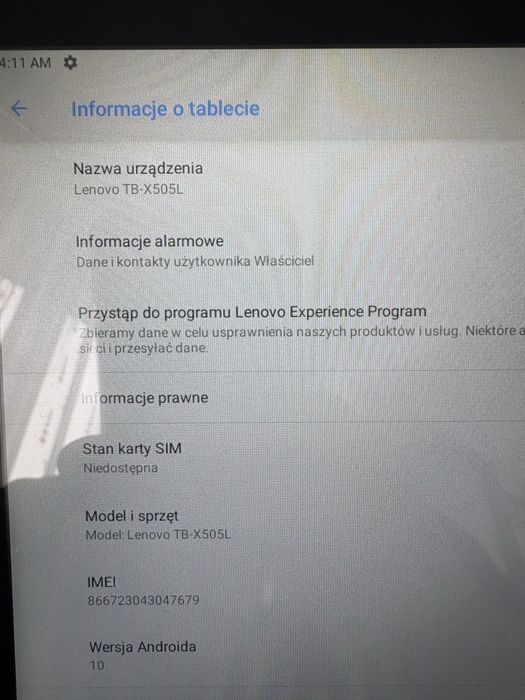 OKAZJA tablet Lenovo tabM10 HD TB‑X505L + karta pamięci