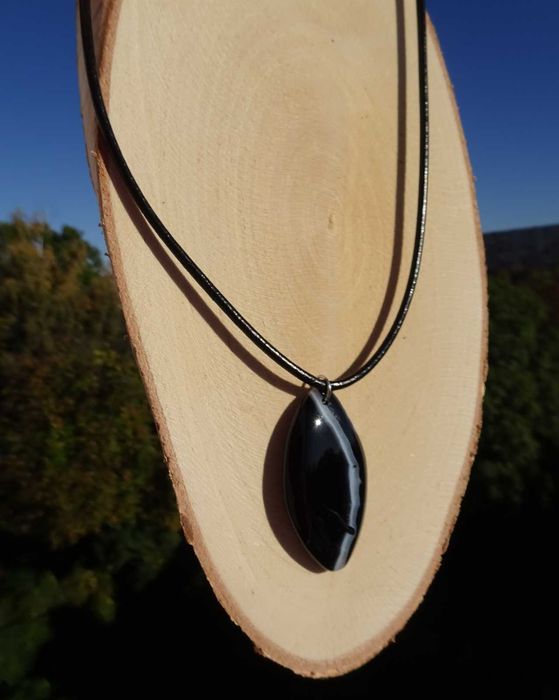 Wisiorek Agat czarny pasiasty Kamień naturalny Rękodzieło