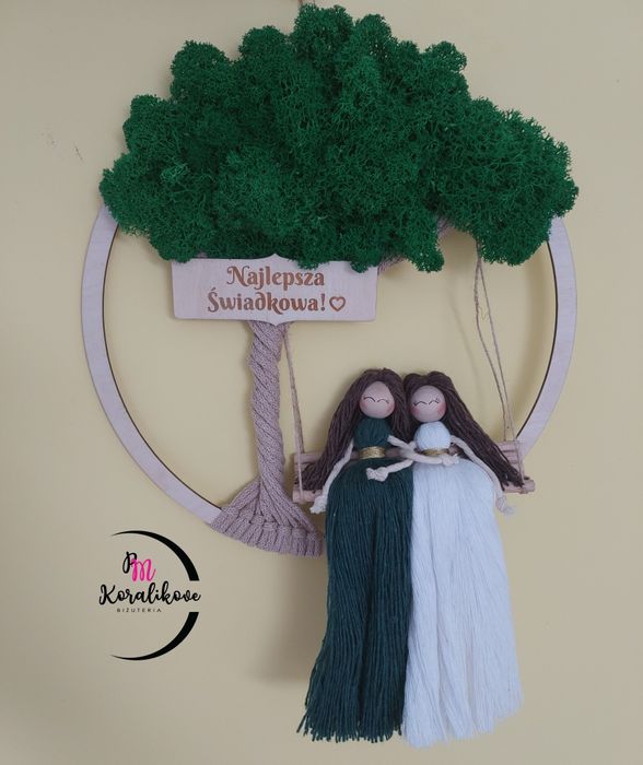 Mech chrobotek, drzewko, makrama, podziękowanie, świadkowa