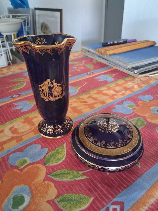 Caixinha e vaso para flores em porcelana de Limoges