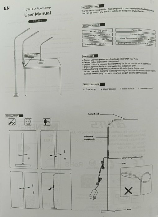 Lampka biurkowa Lampa podłogowa LED Ściemniana z pilotem Anyts