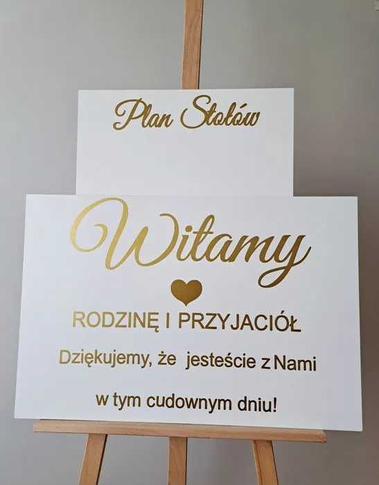 Tablica powitalna tablica ślubna złoty napis plan stołów wesele