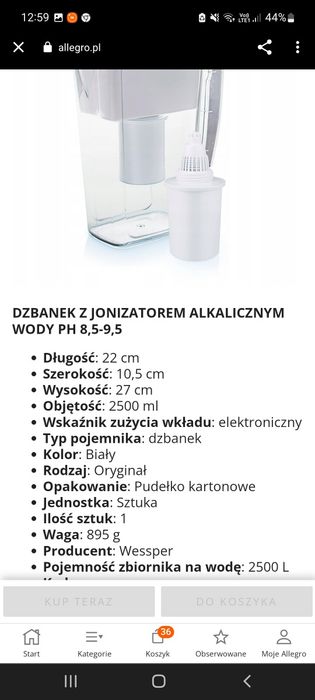 Dzbanek filtrujący alkaiczny