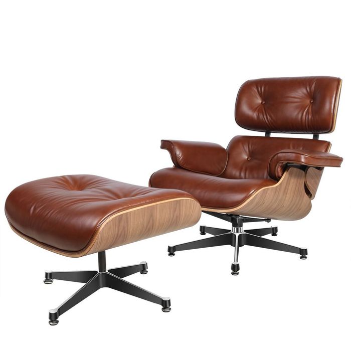 Cadeirão "Eames Lounge" - Pele genuína, Novo - Cadeira Poltrona Chaise