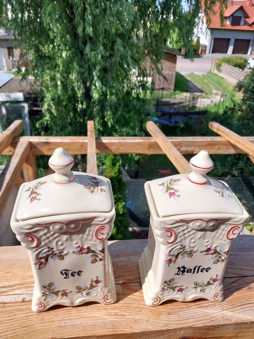 Dwa pojemniki ceramiczne do kawy i herbaty vintage