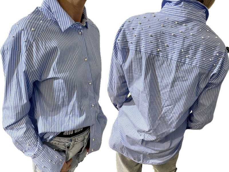 Hallhuber nowa koszula w paski pasy z perłami - perełki S-M