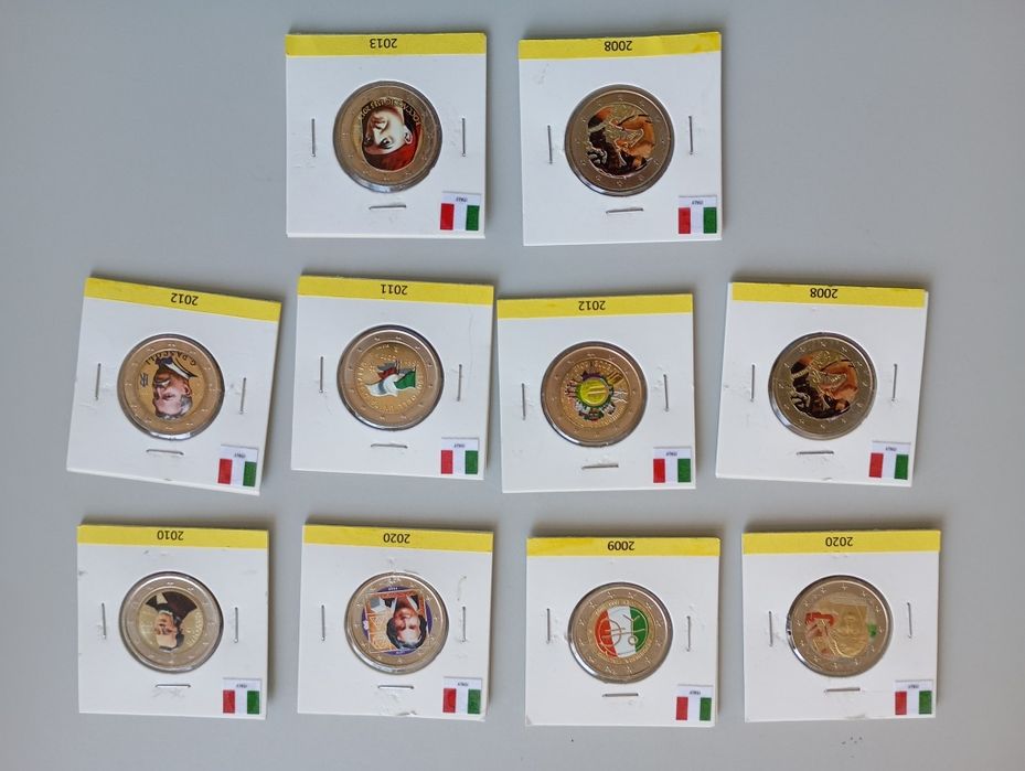 Vendo moedas comemorativas de 2 euros pintadas.