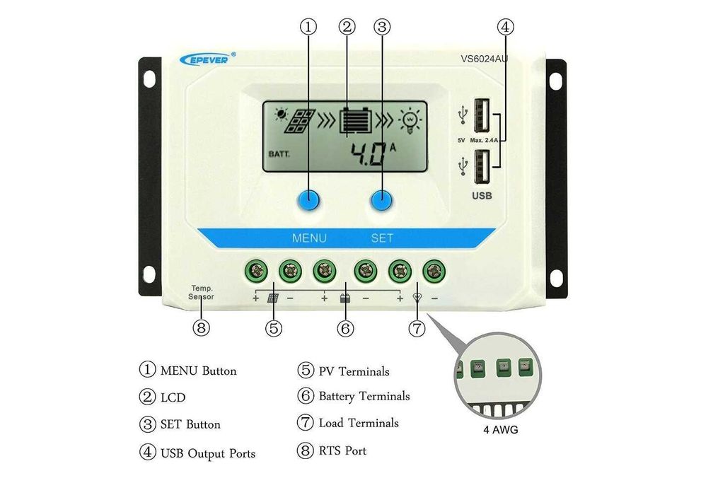 Сонячний зарядний пристрій Epever 60A 12v/24v/36v/48v