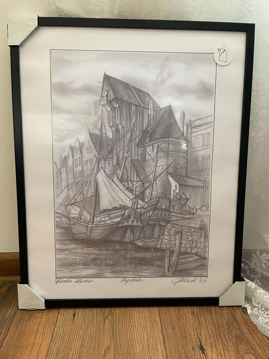 Rysunek ołówkiem Gdańsk Żuraw