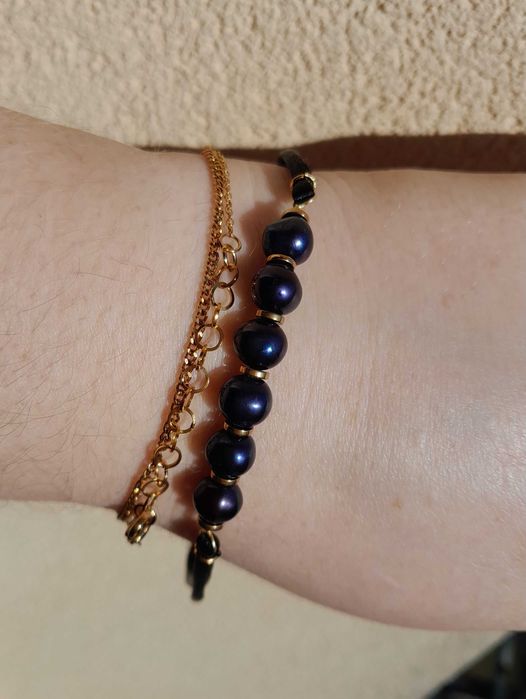 Bransoletka z naturalnych czarnych pereł