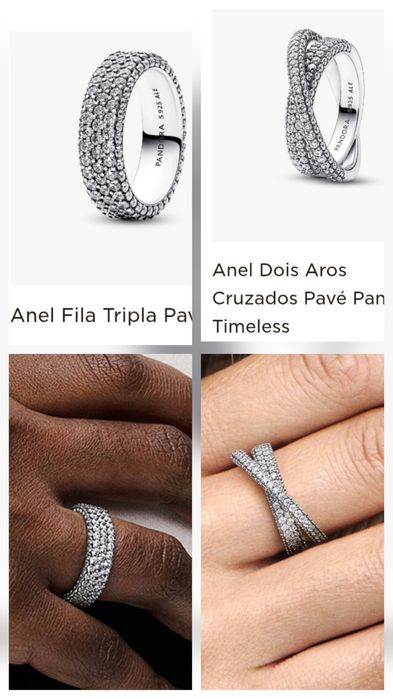 Conjunto com dois aneis de zircônias cintilantes da pandora