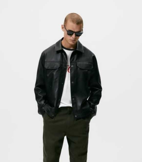 Blusao motard biker casaco homem Zara Man efeito pele preto S