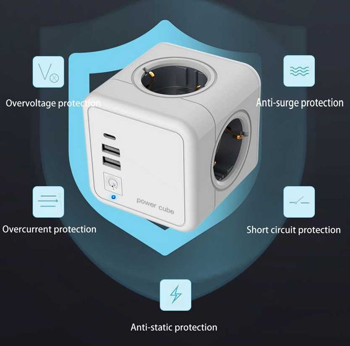 Мережевий фільтр (трійник) PowerCube - 4 розетки, 2 USB, 1 Type C